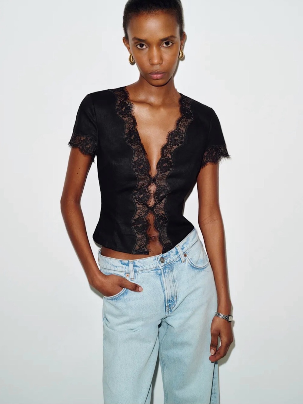 REFORMATION Brynn Linen Top in Black 4